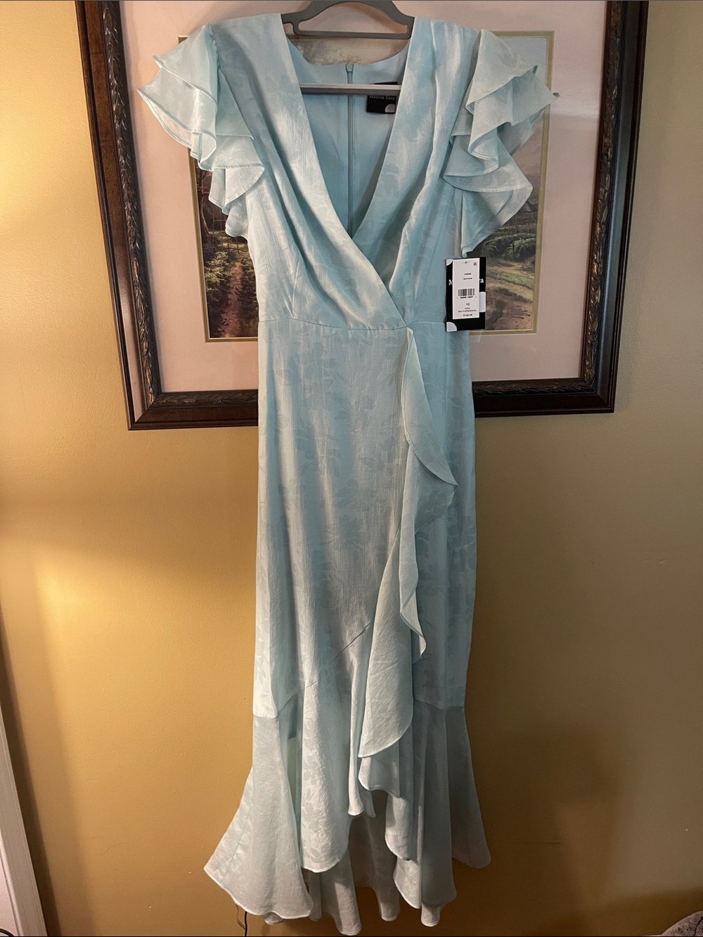 Maison Tara Pale Blue Ruffle-Trim Maxi Dress size 10